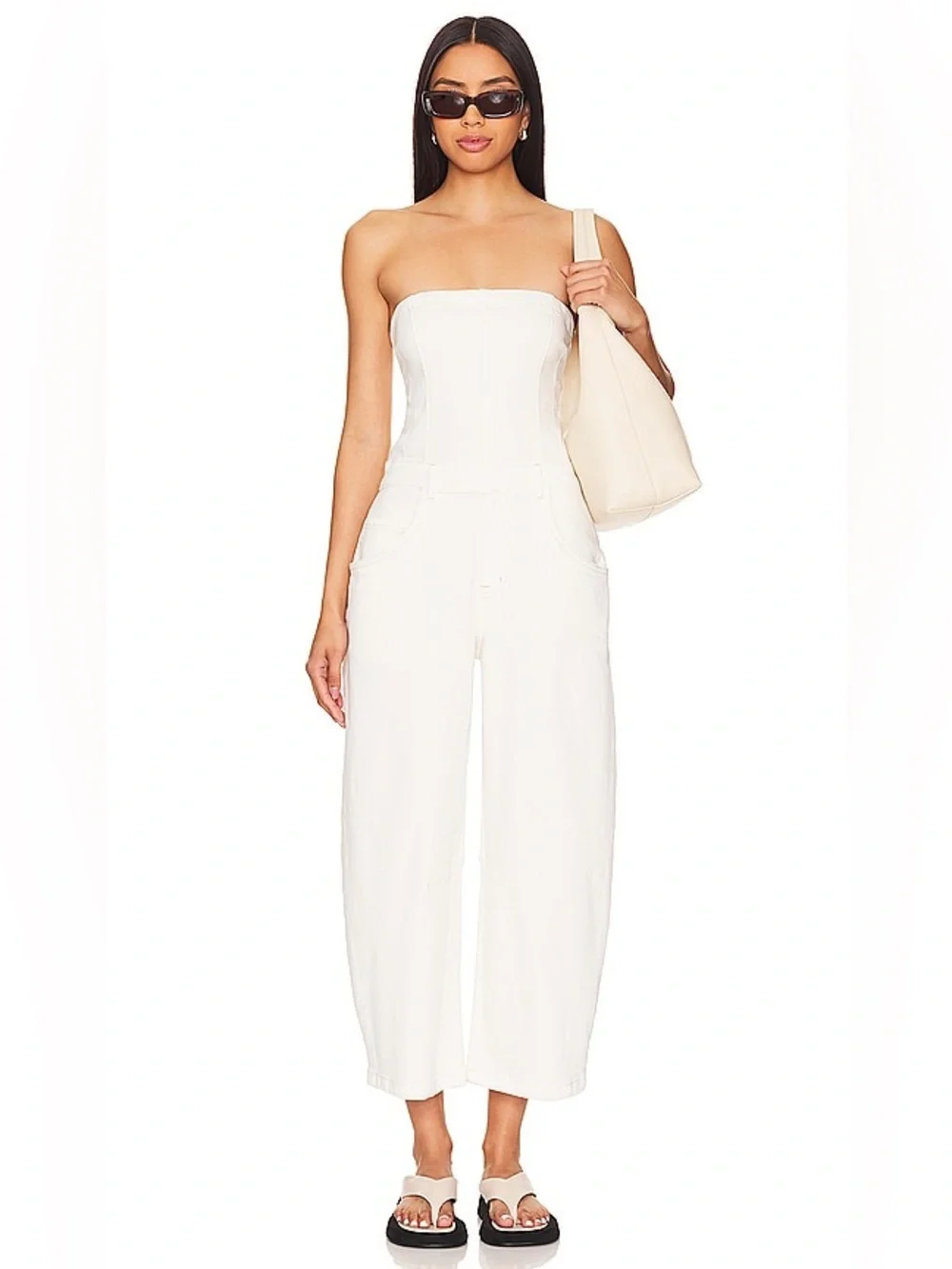 Free People WE THE FREE JE SUIS PRET BARREL JUMPSUIT IN STONE WHITE